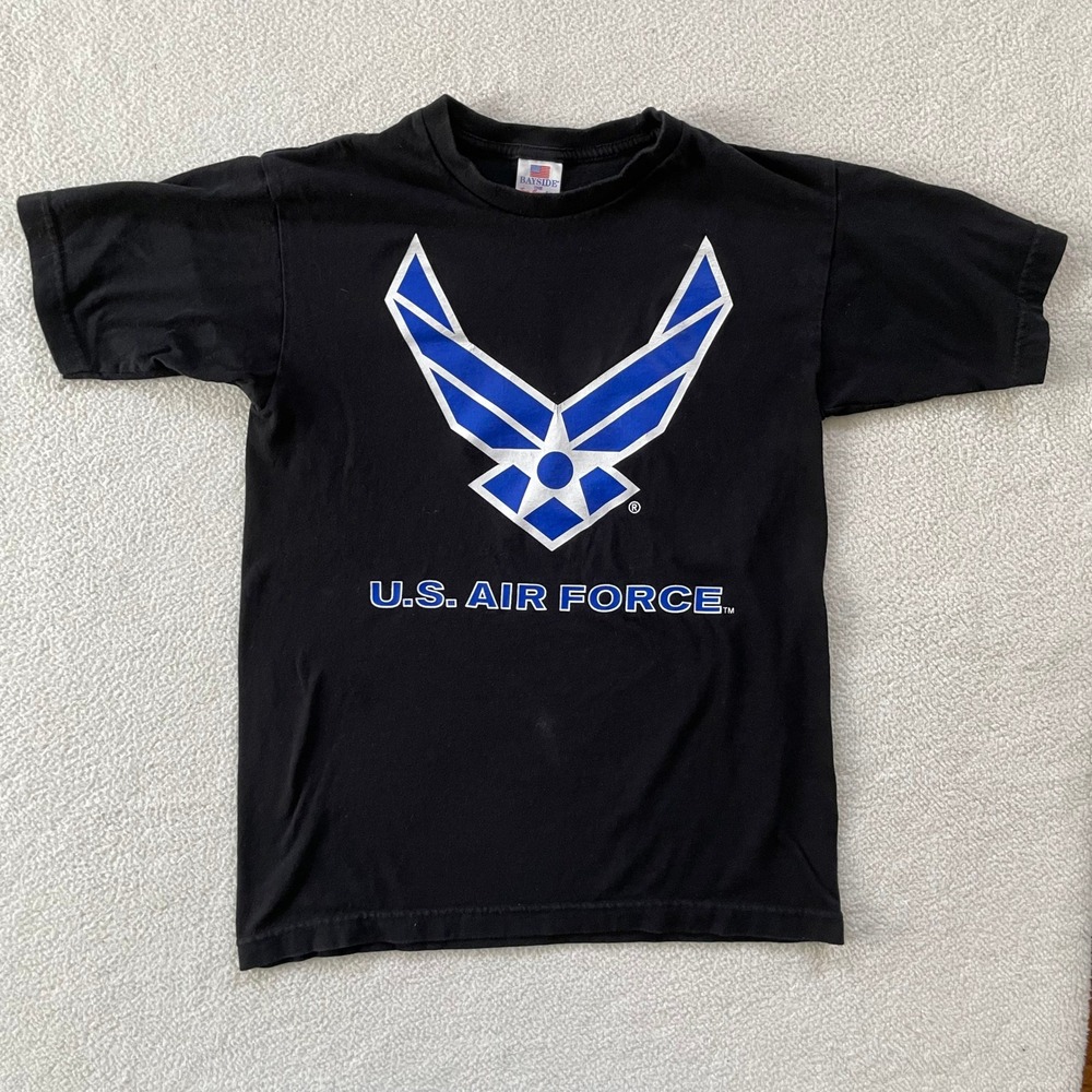 Bayside U.S. Air Force T-Shirt Mens Small Black‎ Graphic Short Sleeve USA Made
